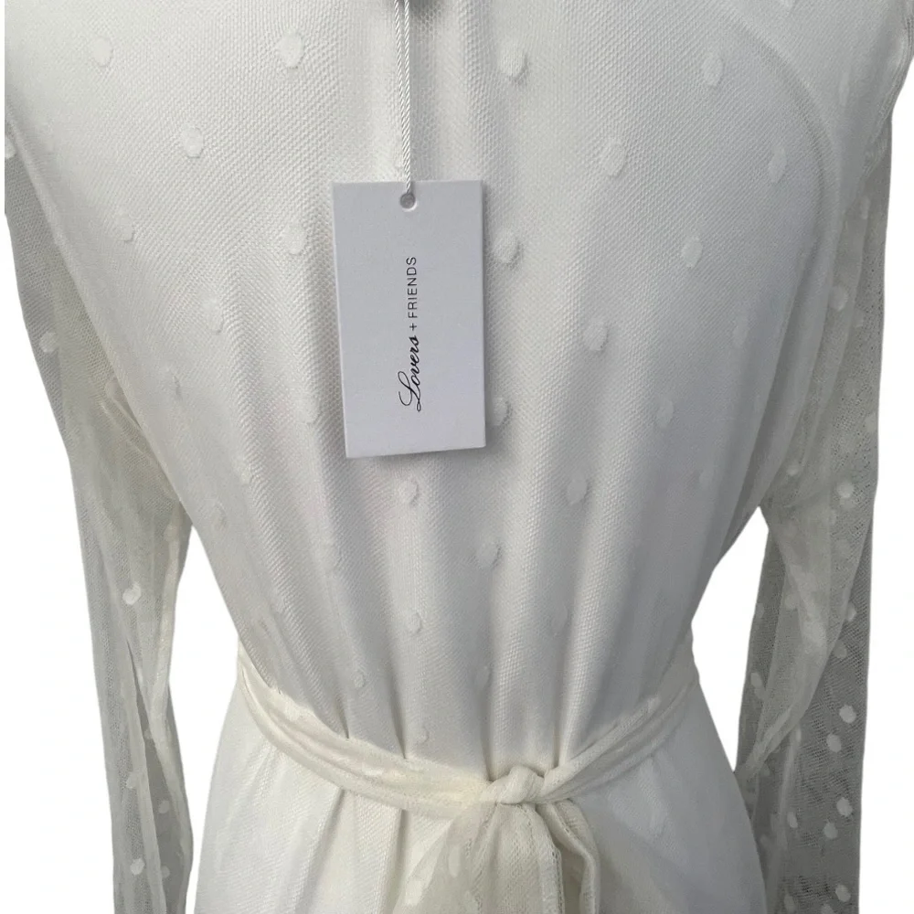 Lovers + Friends Ivory Mesh Dot Overlay Long Sleeve Dress - Size XL